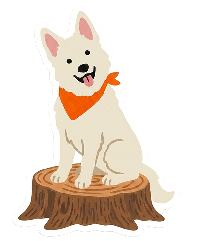 Illustration d'un chien assis sur une souche