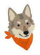 Illustration d'une tête de chien loup portant un bandana Toutou Crew