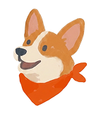 Illustration d'une tête de corgi portant un bandana Toutou Crew
